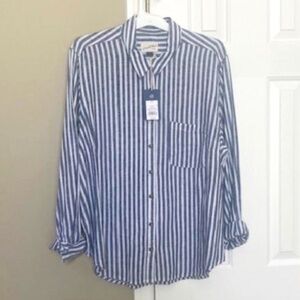 Universal Threads Linen/Rayon Blend Navy Stripe Button Down XXL